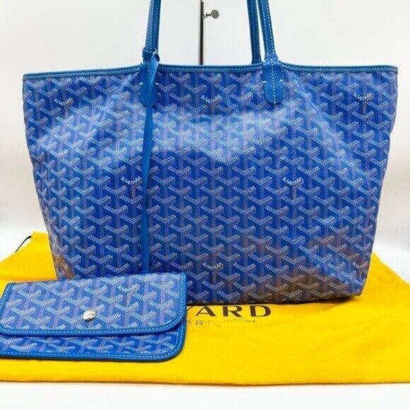 RARE Authentic Goyard Saint Louis PM Blue Shoulder Tote Bag & Pouch - Picture 4 of 11